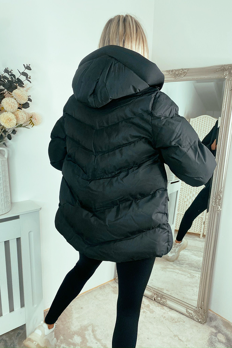 Black Padded Puffer Coat with Hood CAMEO ROSE LIMITED