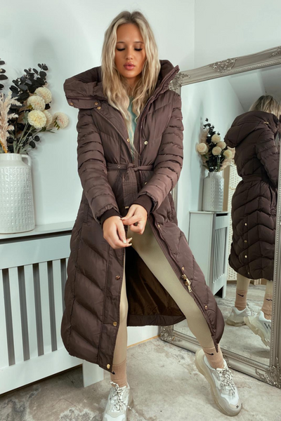 Hooded Longline Belted Puffer Coat