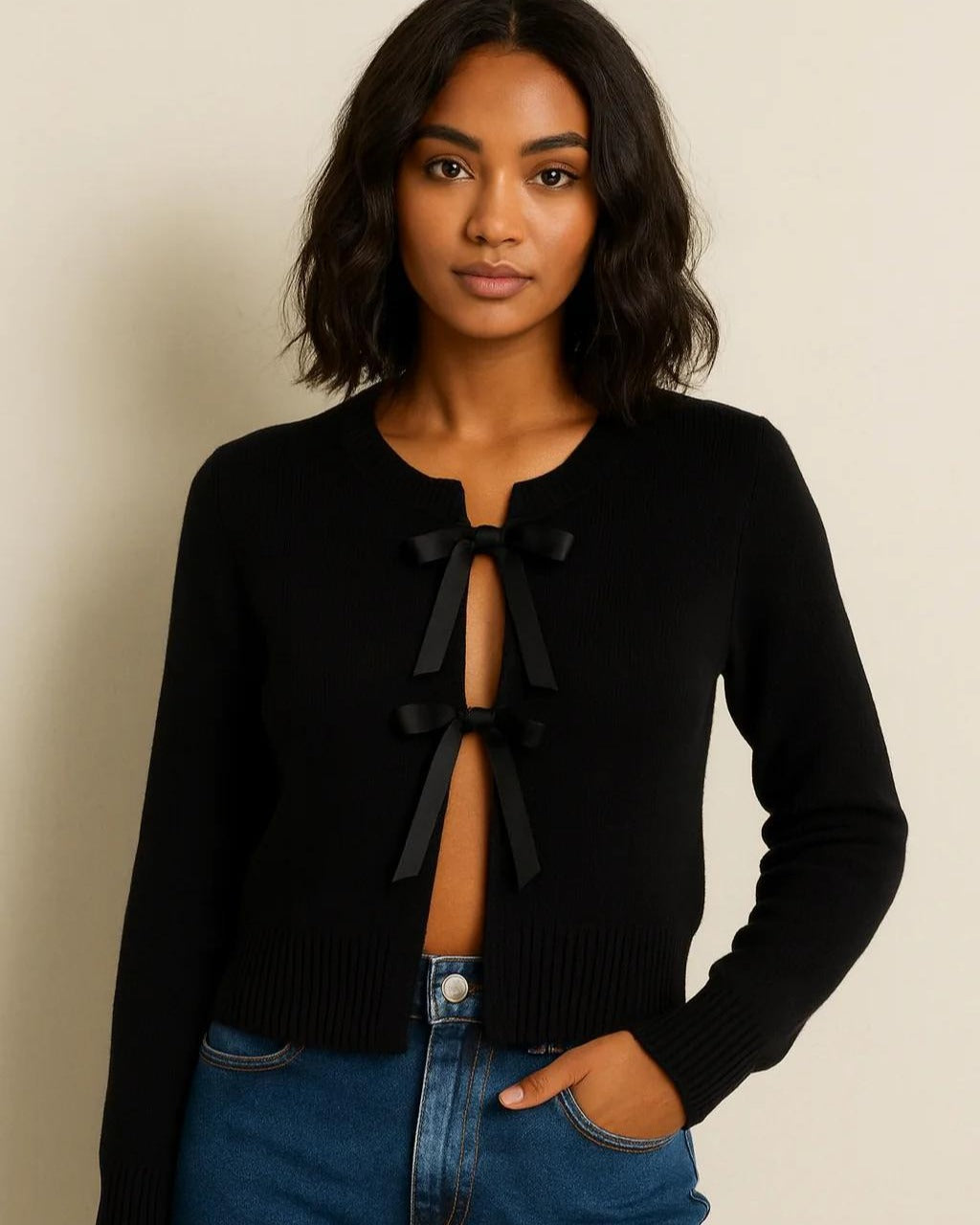 Double Bow Tie Knit Cardigan