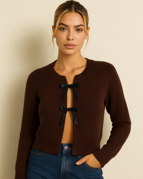 Double Bow Tie Knit Cardigan