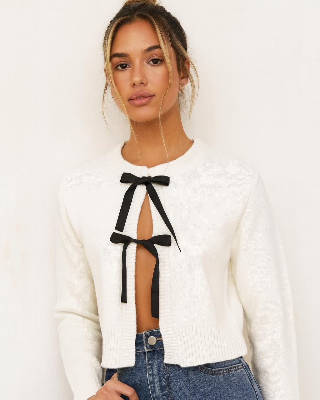 Double Bow Tie Knit Cardigan