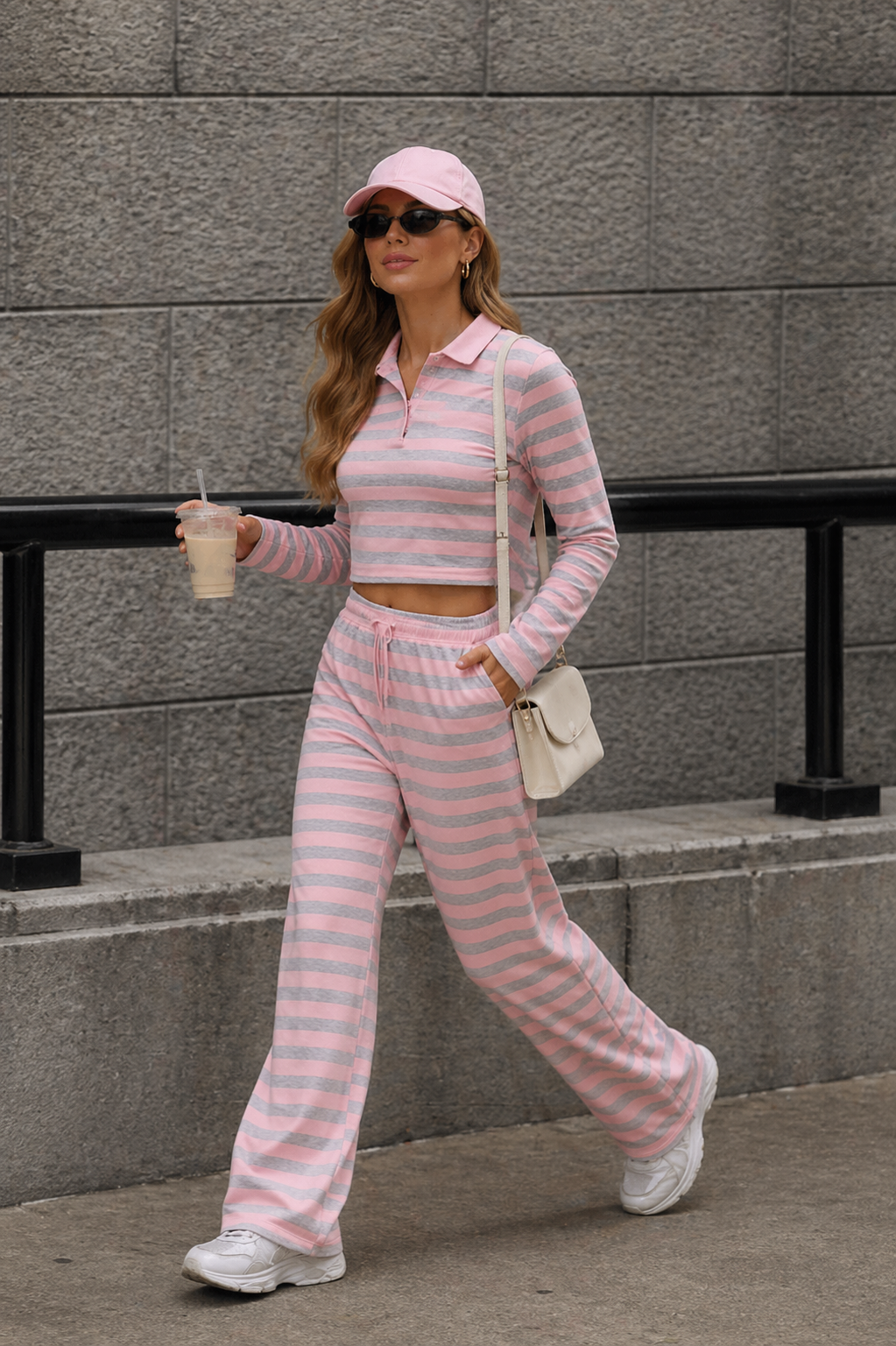 Striped Rib Co-ord Set with Cinched Waist