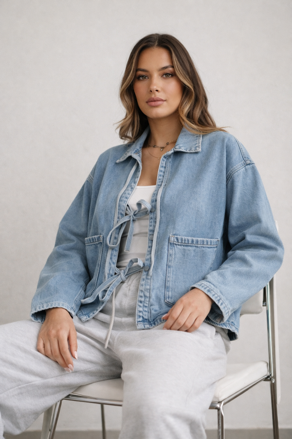 Tie- Up Denim Jacket