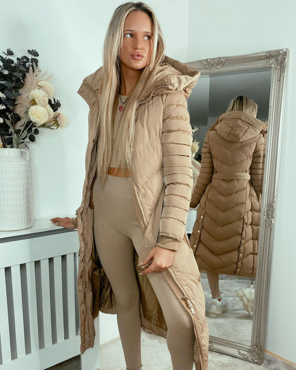 Hooded Longline Belted Puffer Coat