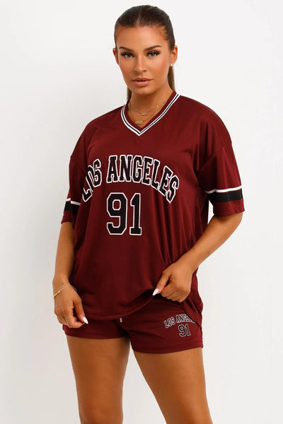 Oversized 'Los Angeles' Slogan Sports Short Set