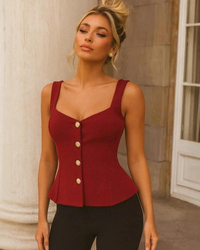 Structured Button-Front Peplum Top