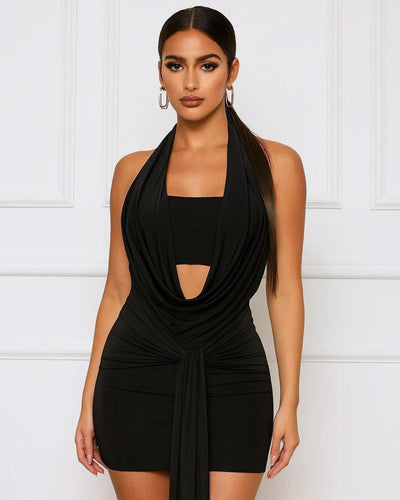 Draped Halter Tie Mini Dress