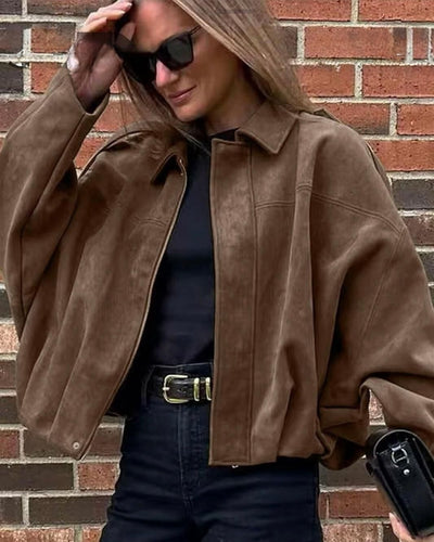 Oversized Faux Suede Zip Jacket