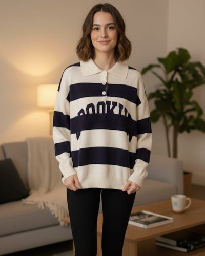 Brooklyn Striped Polo Sweatshirt