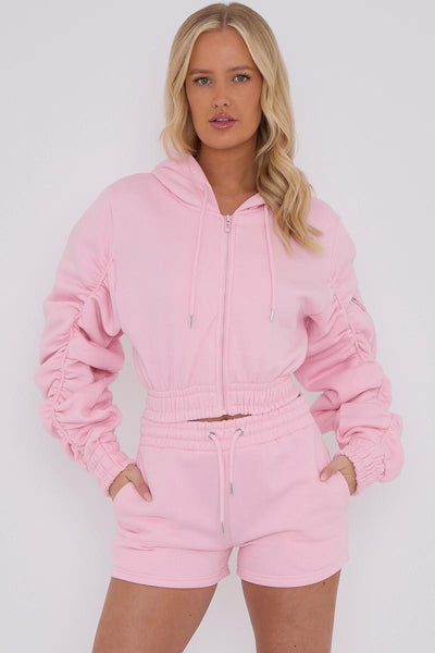 Baby Pink Jogger Shorts and Zip Up Hoodie Loungewear Set
