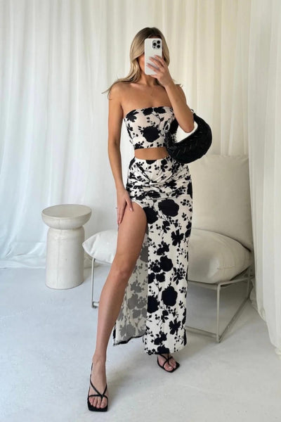 Black and White Floral Print Co-Ord