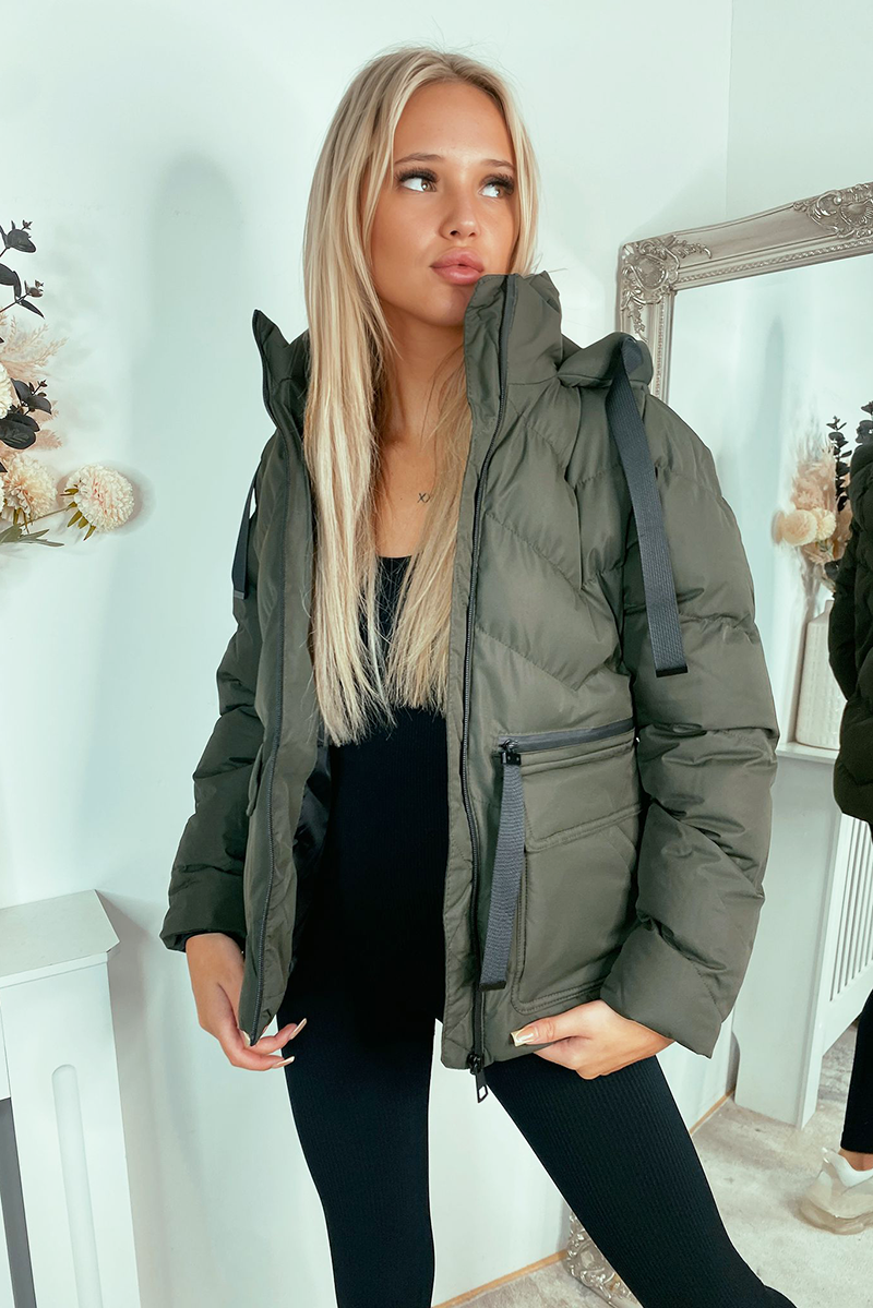 Khaki Padded Puffer Coat with Hood