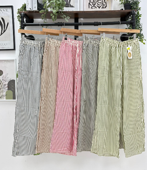 Stripe Wide Leg Drawstring Trouser