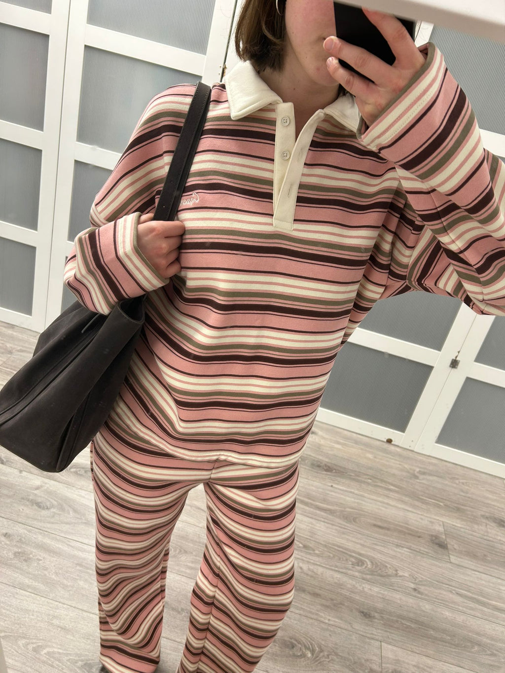 Stripe Rugby Tee Fleece Set in Pink