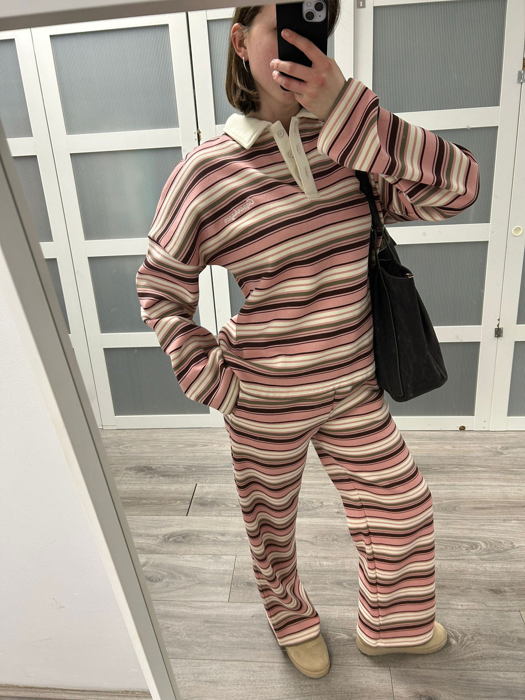 Stripe Rugby Tee Fleece Set in Pink