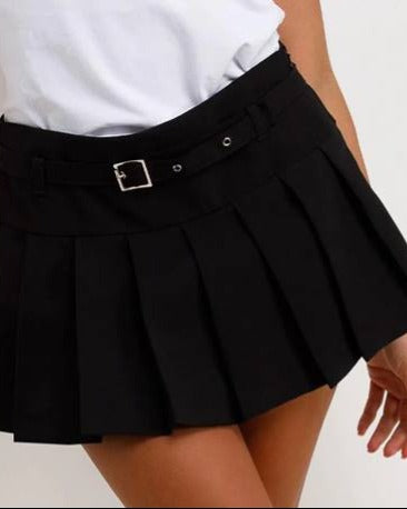 Pleated Belted Skirt With Fitted Shorts