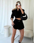 Pleated Belted Skirt With Fitted Shorts