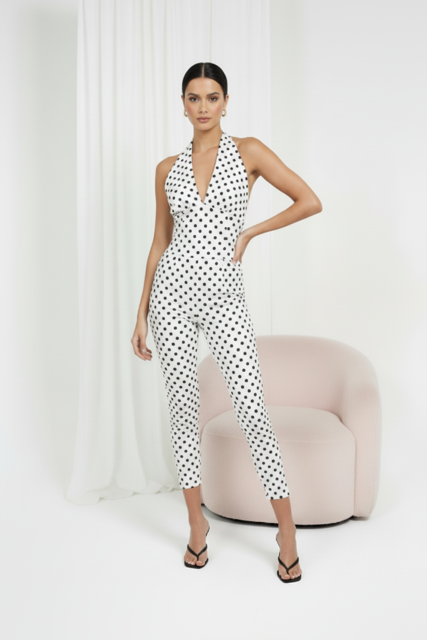 Monochrome Polka Dot Halter & Capri Co-ord Set