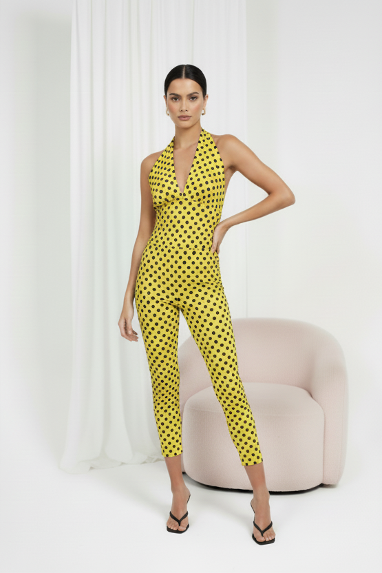 Monochrome Polka Dot Halter & Capri Co-ord Set