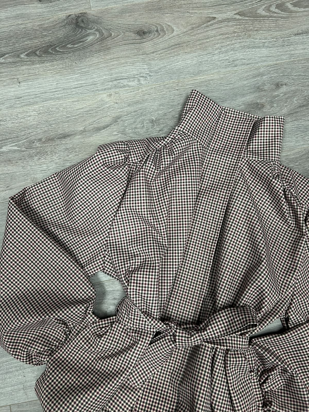 Check Cropped Trench with Funnel Neck Detail