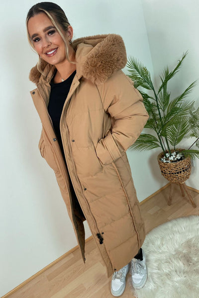 Beige  Piping Longline Padded Coat