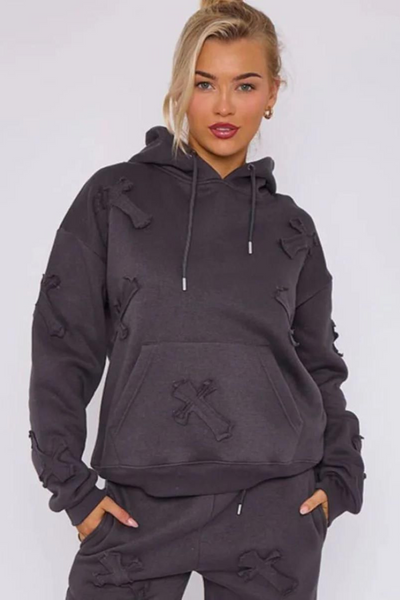 Black Cross Applique Hoodie