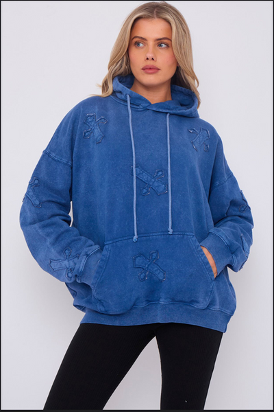 Blue Cross Applique Hoodie