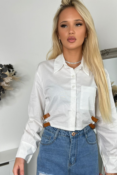 White Button Up Shirt with Belt Detail
