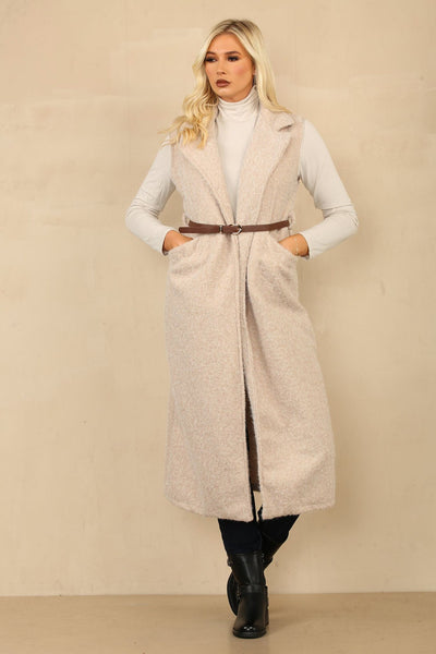 Oatmeal  Wool longline belted gilet