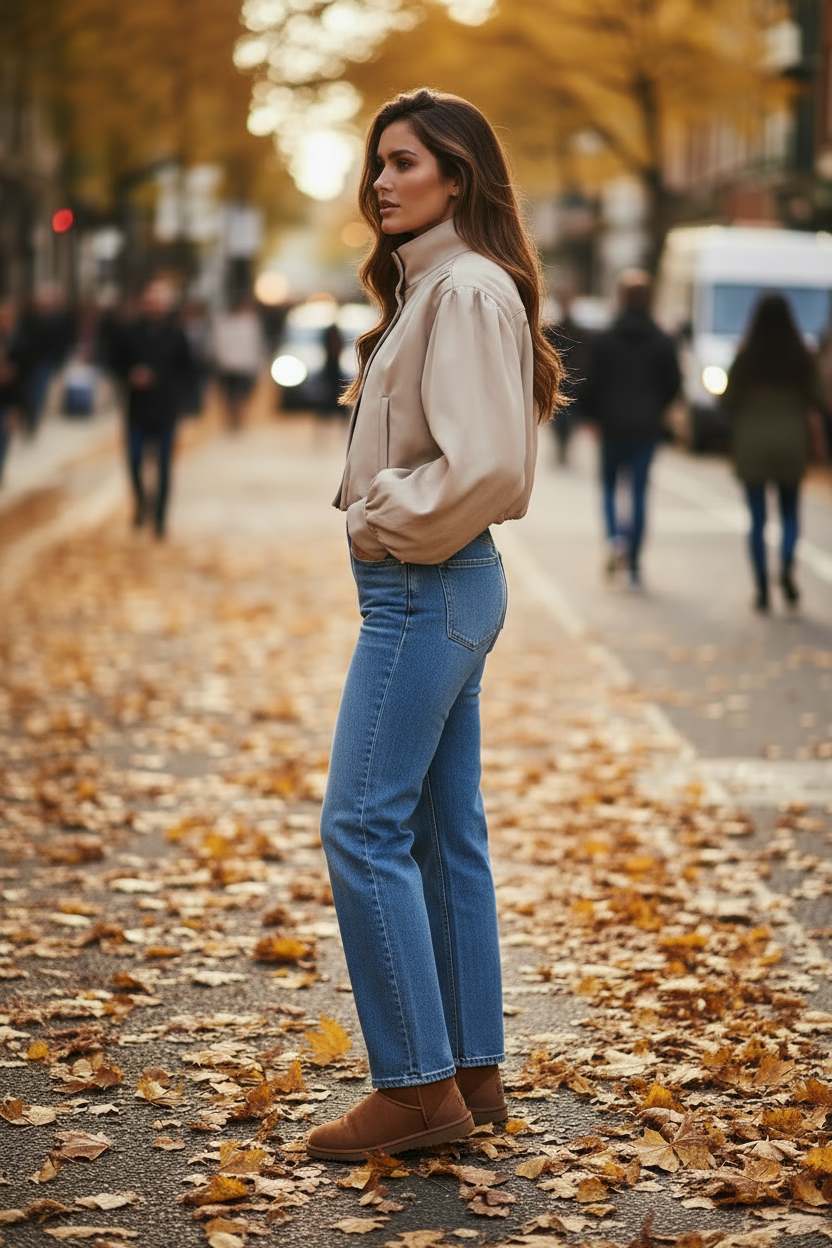 Beige Puff Sleeve Jacket - Side Profile