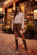 Beige Structured Jacket - Mini Shorts & Suede Boots Editorial