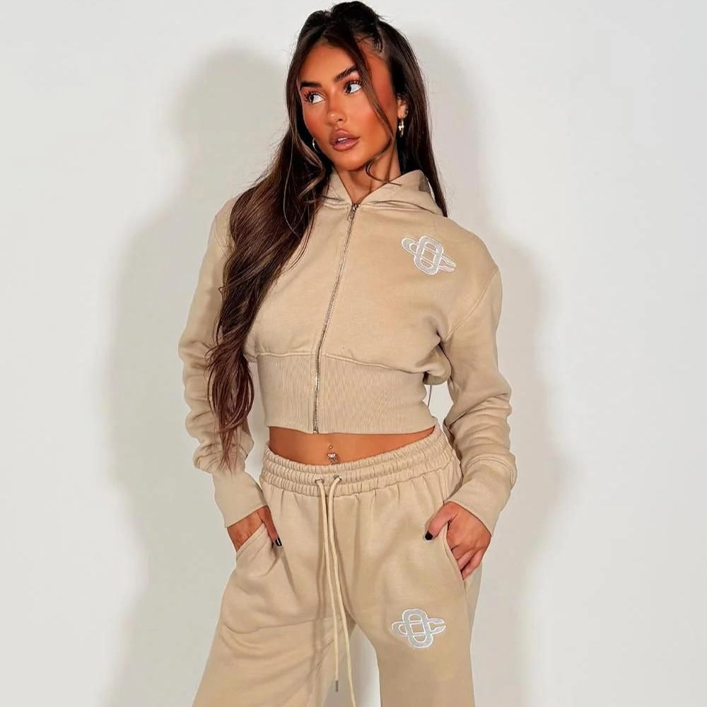 Black Zip-Up Tracksuit Set