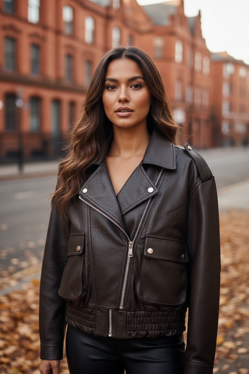 Black Leather Biker Jacket - Corrected Zip