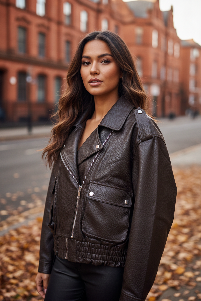Black Leather Biker Jacket - Manchester Autumn Editorial