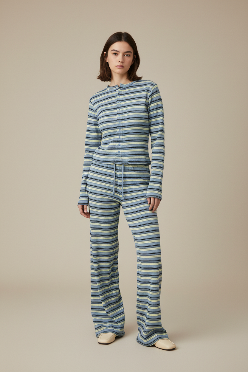 Blue Green Stripe Set - Beige Backdrop