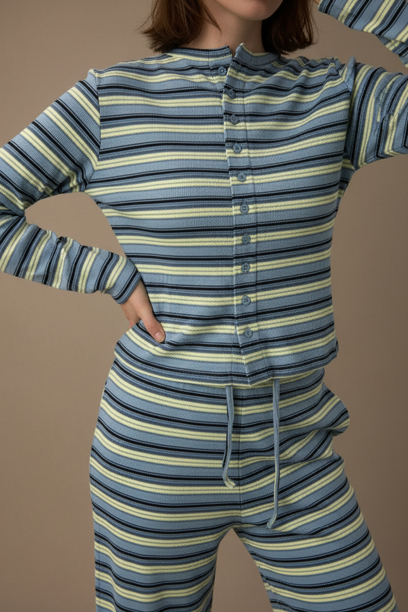 Blue Green Stripe Set - Close Up