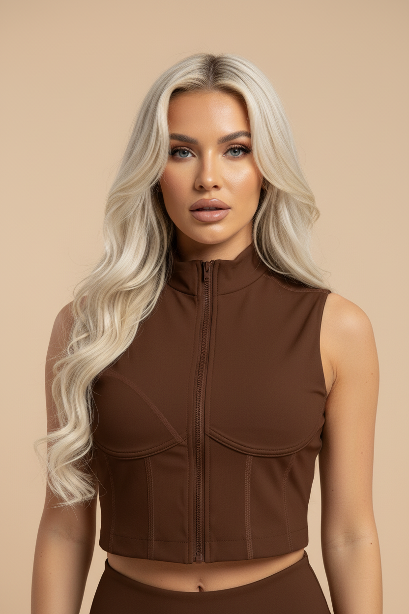 Brown Cropped Gym Top - Close Up Matched
