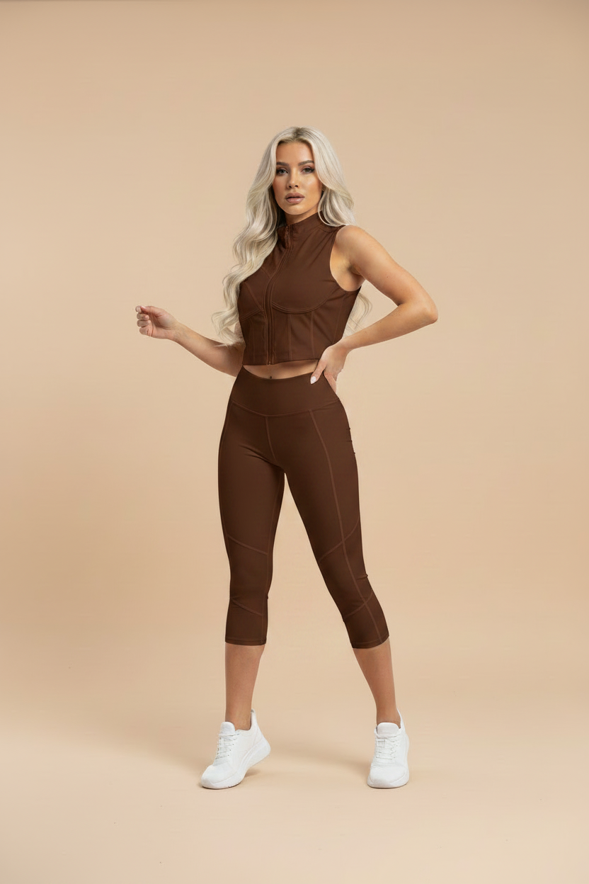 Brown Cropped Gym Top - Full Length