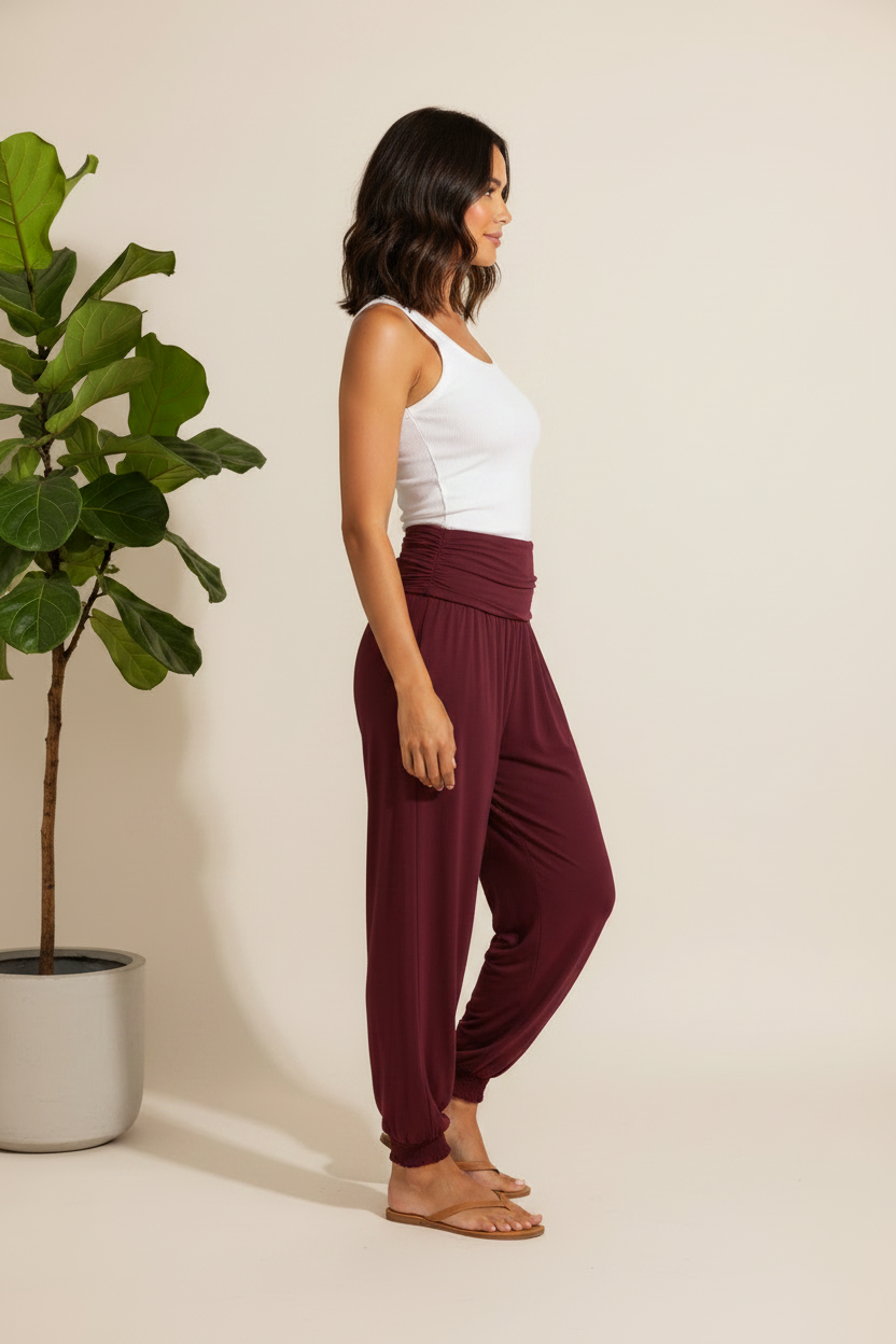 Burgundy Harem Pants Side Profile