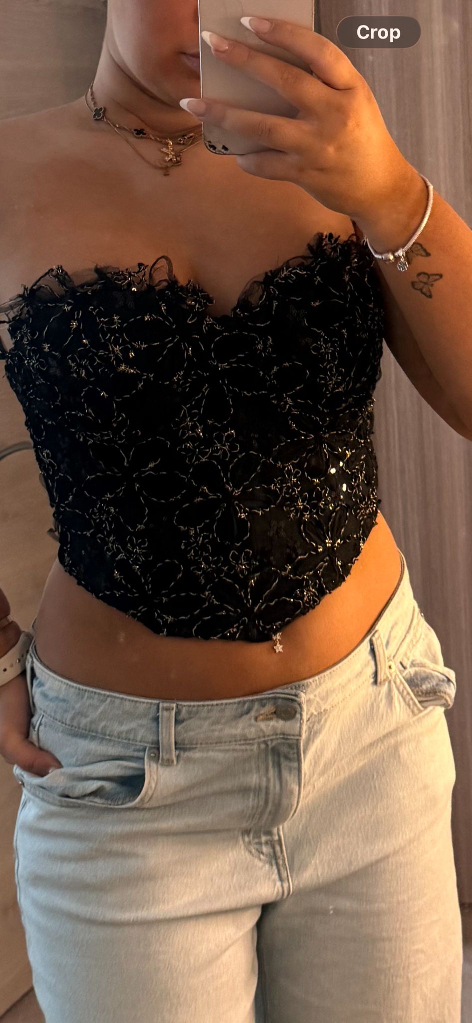 Floral Lace Bustier Corset with Contrast Stitching