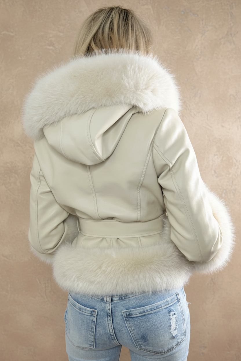 Cream Fur Trim Jacket Back — New Background