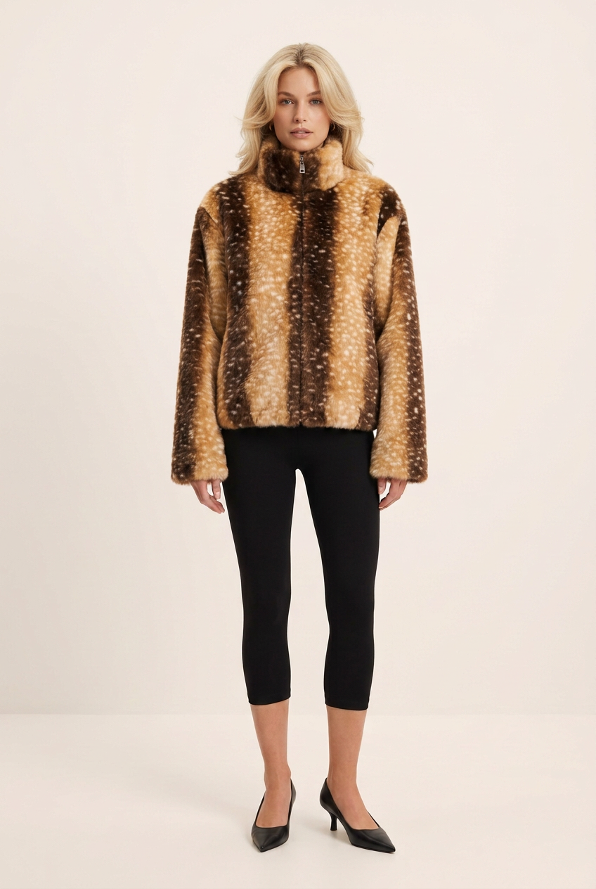 Deer-print jacket with your saved blonde model