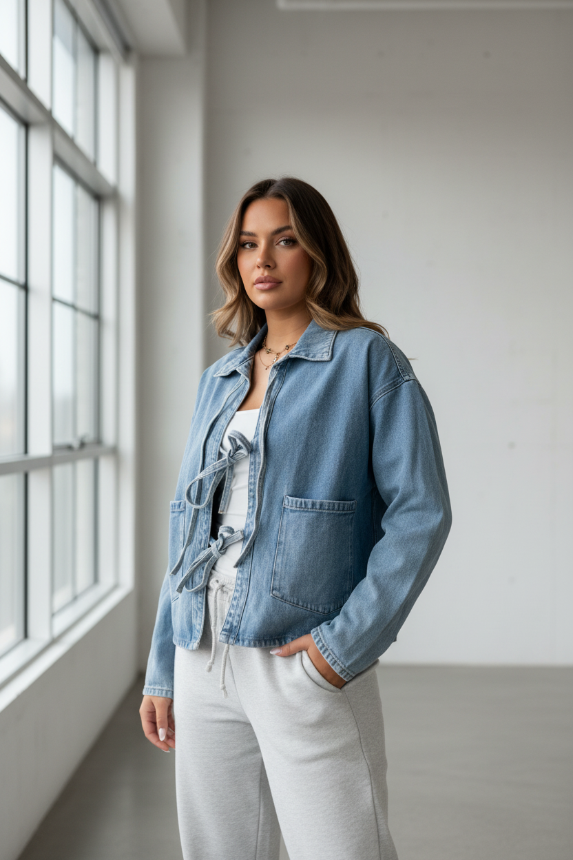Denim jacket on model with professional background