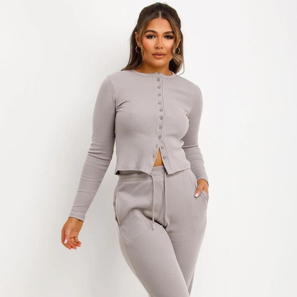 Ribbed Button-Up Lounge Co-Ord