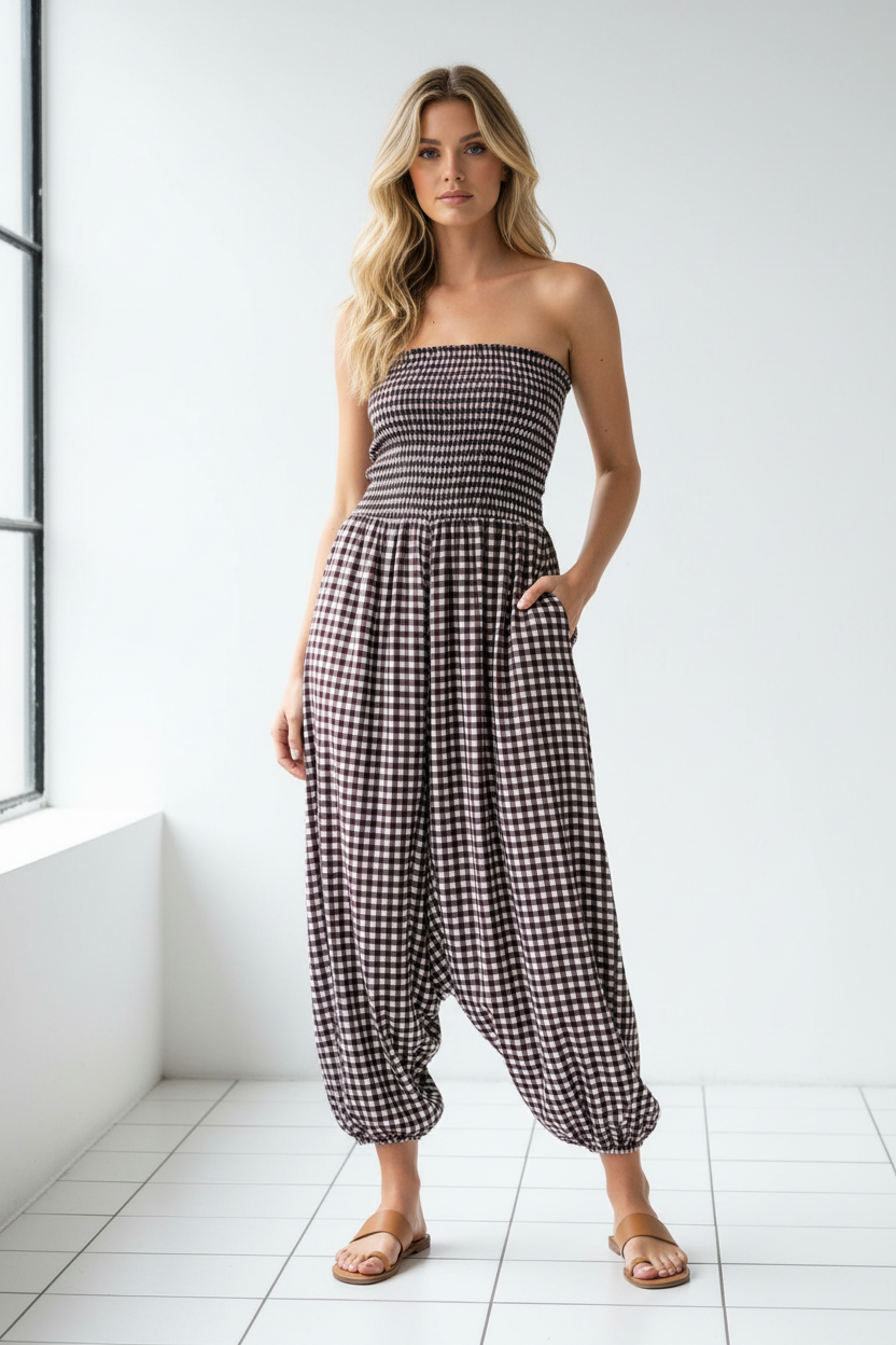 Gingham jumpsuit - studio model shot