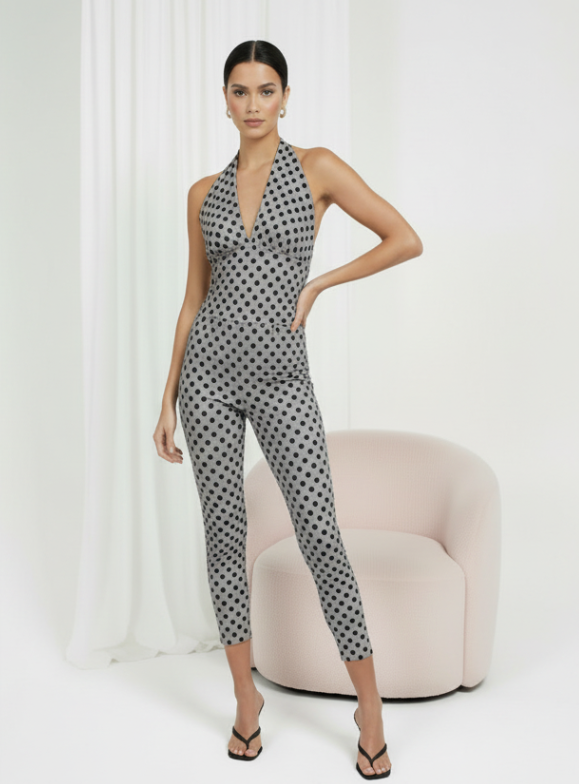 Monochrome Polka Dot Halter & Capri Co-ord Set