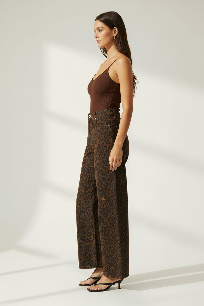Leopard Wide Leg Jeans - Side Profile