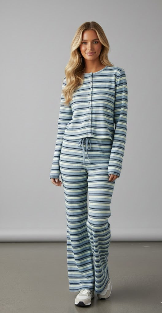 Button-Up Ribbed Stripe Co-Ord