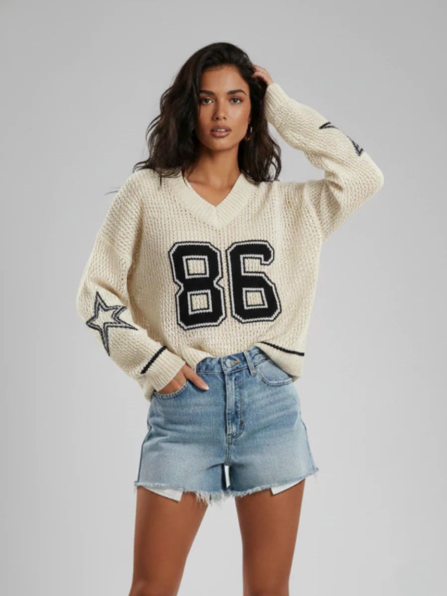 Oversized Open-Knit Varsity Sweater