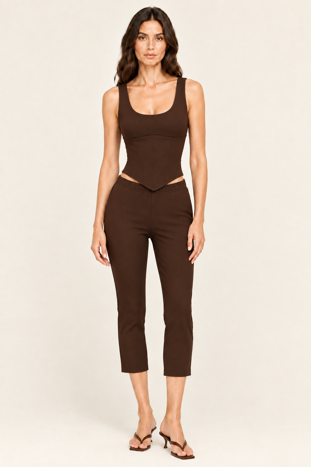 Revised front view of the fitted brown set
